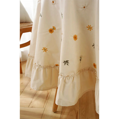 Elegant British Cotton Tablecloth with Intricate Apricot Embroidery and Lotus Leaf Edge