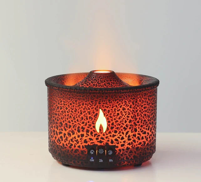 Elegant ultrasonic essential oil humidifier with flame and jellyfish-inspired lighting effects for relaxing ambiance