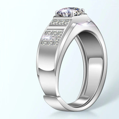 Premium S925 silver ring with a sparkling moissanite gemstone, suitable for unisex wear with an adjustable opening for a customized fit.