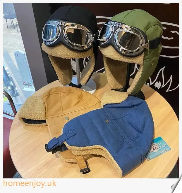 Aviator-style thickened warm ear protection glasses in various colours, including black, khaki, blue, and army green
