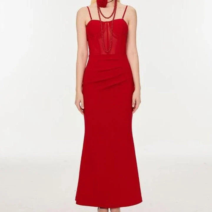 Elegant fishtail corset dress with spaghetti straps, perfect for formal events and special occasions