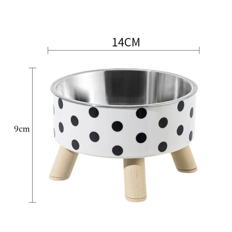 Elevated cat feeder bowl with anti-choking design, made of durable PP plastic and stainless steel for a comfortable and mess-free mealtime