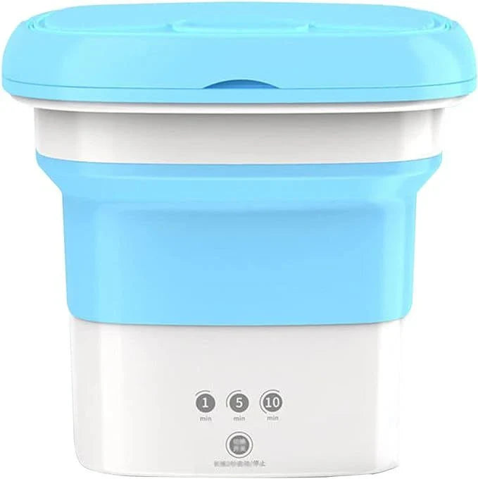 Compact and portable mini automatic washing machine with a sleek, space-saving design for small living spaces