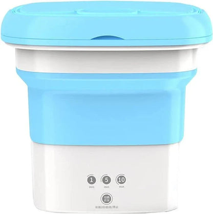 Compact and portable mini automatic washing machine with a sleek, space-saving design for small living spaces