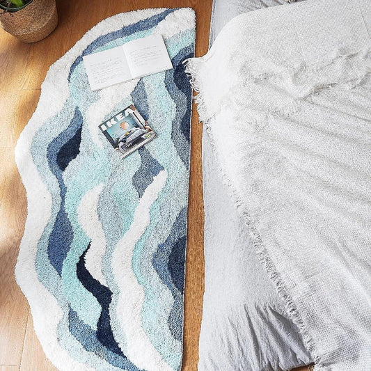 Charming blue waves pattern kids non-slip bedroom rug with soft, cushioned surface and anti-slip backing
