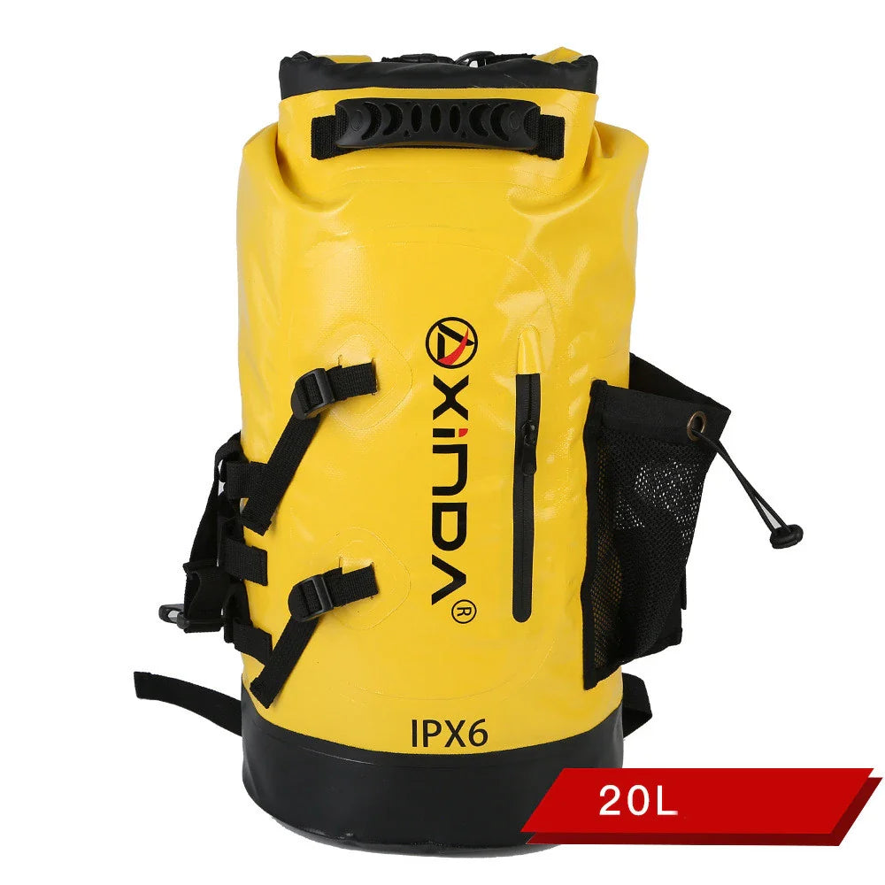 Premium weatherproof backpack with spacious main compartment, customisable pockets, and breathable mesh back panel for outdoor adventures.