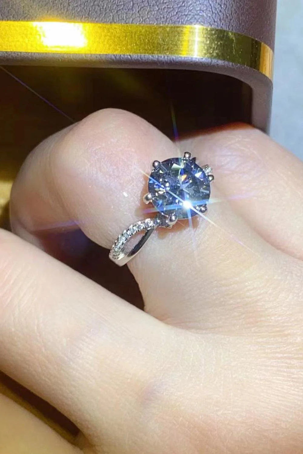 Elegant 2 carat Moissanite ring in a captivating smokey grey hue, hand-crafted in 925 sterling silver with sparkling zircon accents