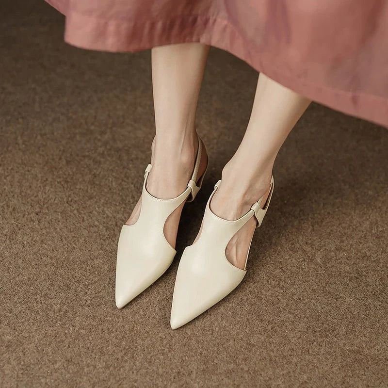 Elegant leather pointed toe high heel sandals with a sleek, sophisticated design and premium construction for a stylish and comfortable look.