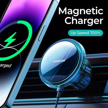 Magnetic Wireless Car Charger for iPhone 12/13/14/15 Series with Transparent Design and CD Pattern Mirror Surface