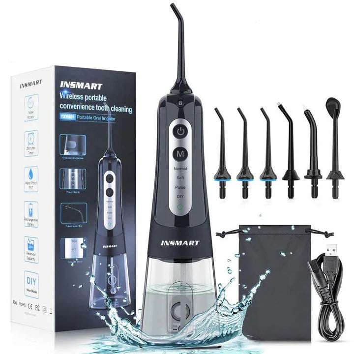 Cordless Waterproof Dental Water Flosser with 300ml Detachable Tank, 1800 Water Pulses per Minute, and 4 Customisable Cleaning Modes