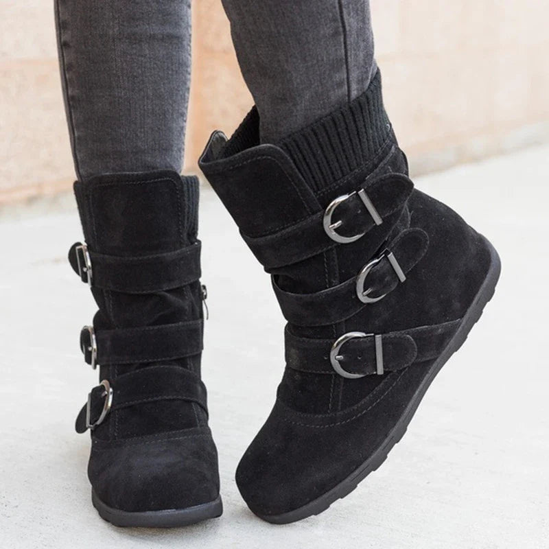 Durable cotton boots with resilient rubber soles, stylish car-stitch detailing, and cushioned artificial hair insole for all-day comfort.