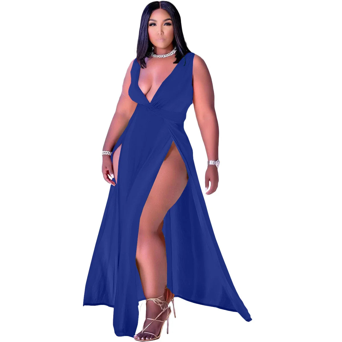 Elegant women's sleeveless v-neck dress in various colours and sizes
