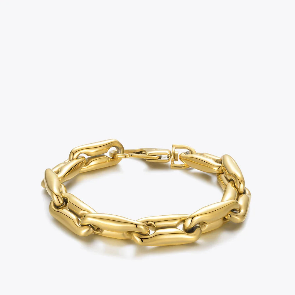 18-Carat Gold-Plated Chunky Chain Bracelet with Robust Titanium Steel Construction