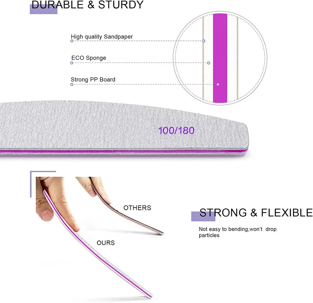 Dual-Sided Emery Board Nail Files for Salon-Quality Nails at Home or On-the-Go