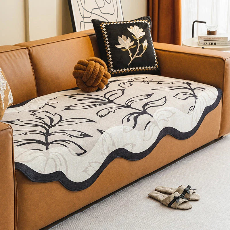 Elegant jacquard leaves pattern sofa cover with universal and non-slip design