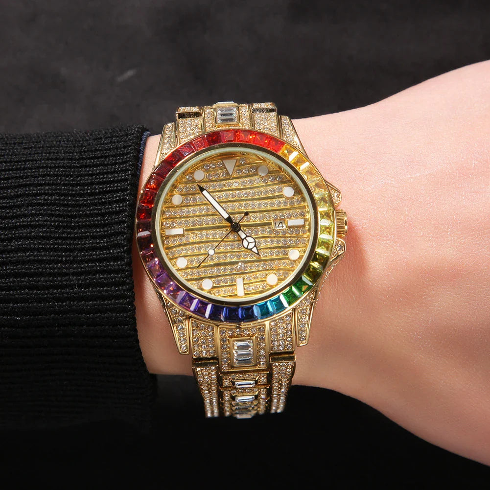 Elegant black diamond butterfly quartz watch with dual buttons and a sleek 43mm stainless steel case
