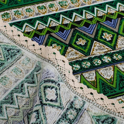 Bohemian-patterned dining tablecloth with intricate jacquard weave and vibrant colours
