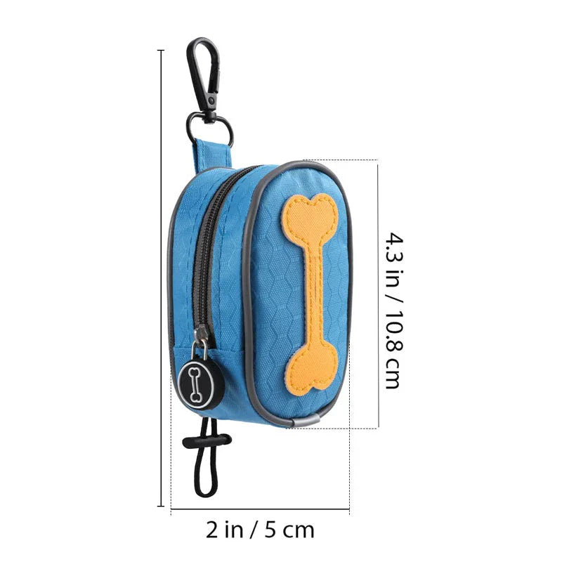 A heavy-duty, weatherproof dog poop bag dispenser made of Oxford fabric with a lavender-scented, leak-proof bag system.