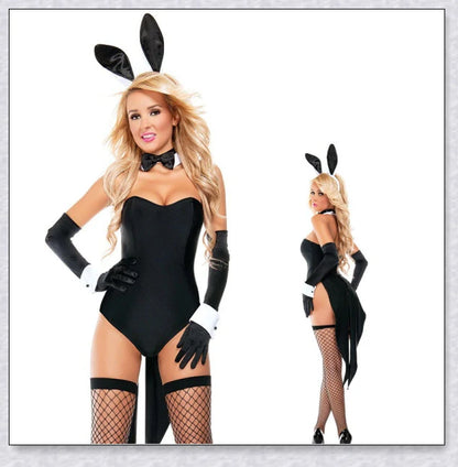 Elegant velvet bunny costume with a captivating design, perfect for Halloween, roleplay, and costume parties