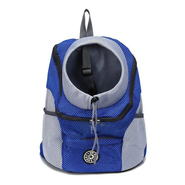 Compact dog carrier backpack made of durable nylon with a convenient front hole for small dogs to poke their head out