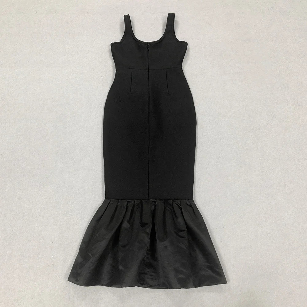 Elegant slim-fit beaded floral dress in black colour