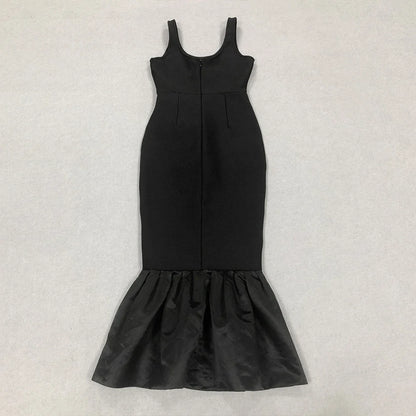 Elegant slim-fit beaded floral dress in black colour