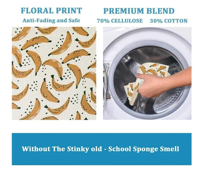 Premium Fruit-Patterned Dish Cloth made with sustainable cellulose and renewable cotton for UK kitchens