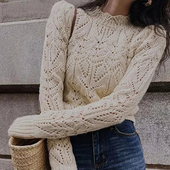 Cosy crochet air conditioning jumper made from premium wool with a unique hollow-out design for breathability