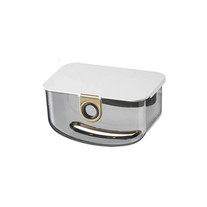 Trendha Modern Wall-Mounted Tissue Box and Storage Dispenser in grey, featuring a sleek and stylish design for bathroom or kitchen organisation.