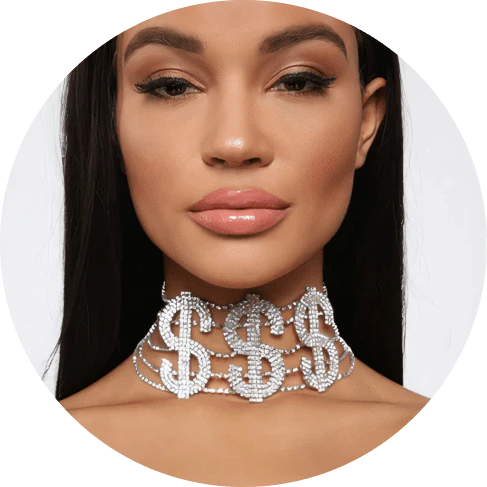 Dazzling Dollar Sign Choker: A Glamorous Accessory with Rhinestones and Gleaming Brass