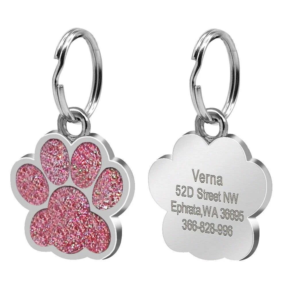 Customisable stainless steel pet ID tags in various colours, designed for identifying and protecting your beloved companion