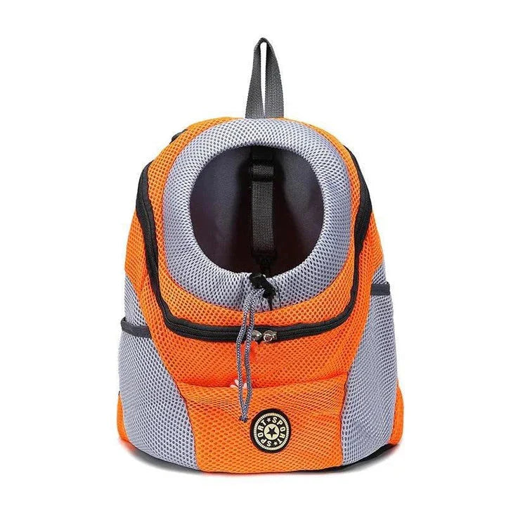 Compact dog carrier backpack made of durable nylon with a convenient front hole for small dogs to poke their head out