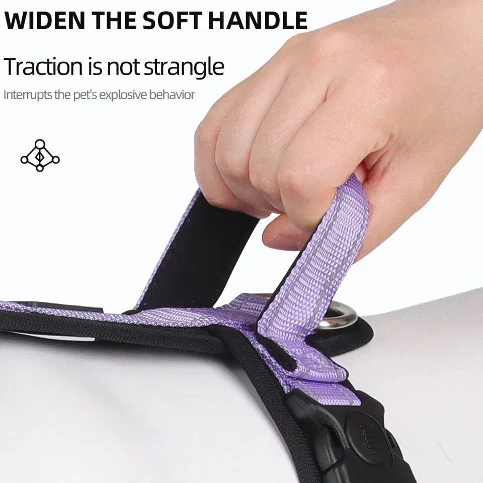 Adjustable No-Pull Dog Harness with Reflective Strips for Enhanced Visibility and Safety