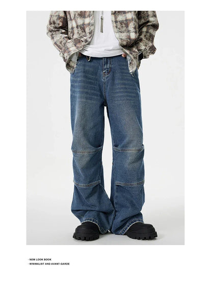 Men's overalls in retro blue denim with zipper fly and comfortable mid-waist design