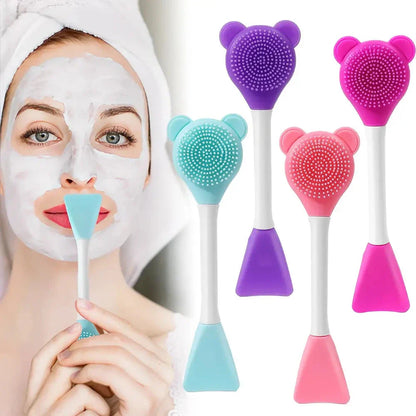 Luxurious silicone bear-shaped face mask applicator brush in various colours for effortless, even skincare product application