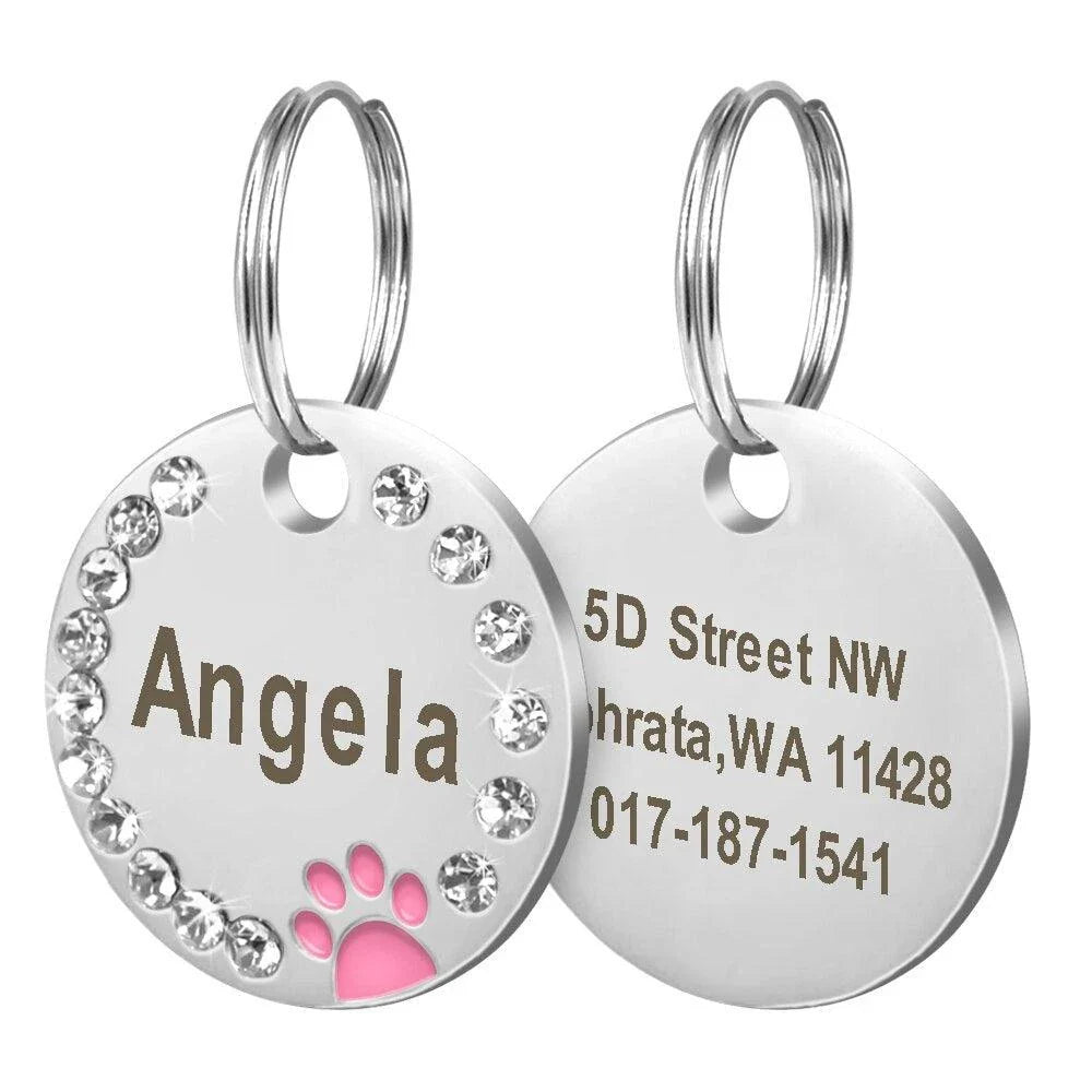 Customisable stainless steel pet ID tags in various colours, designed for identifying and protecting your beloved companion