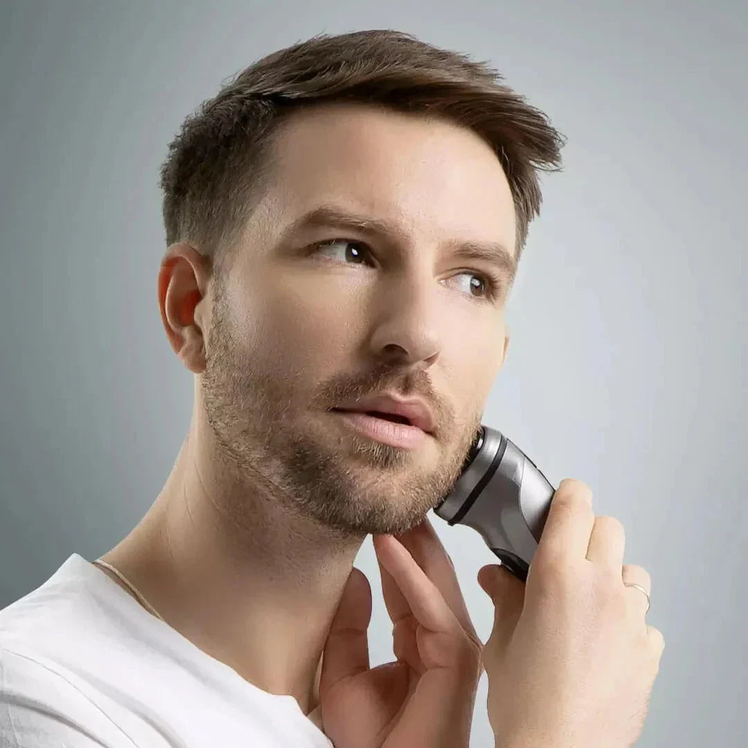 Advanced cordless electric face shaver with 3D floating heads and ultra-thin double ring cutter for a smooth, comfortable shave