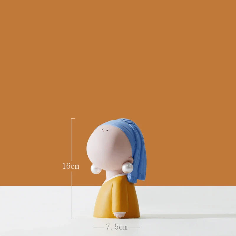 Elegant decorative tray with a detailed resin sculpture of a girl wearing pearl earrings, perfect for storing keys and trinkets in the living room entryway