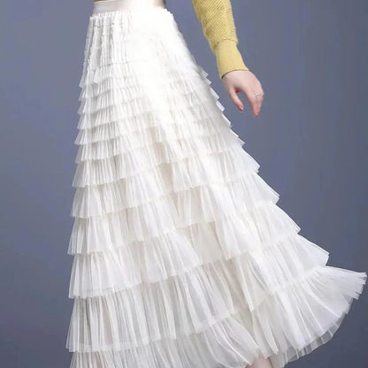 Elegant British Summer Tulle Skirt in Champagne colour, featuring a flattering A-line silhouette and charming tiered design