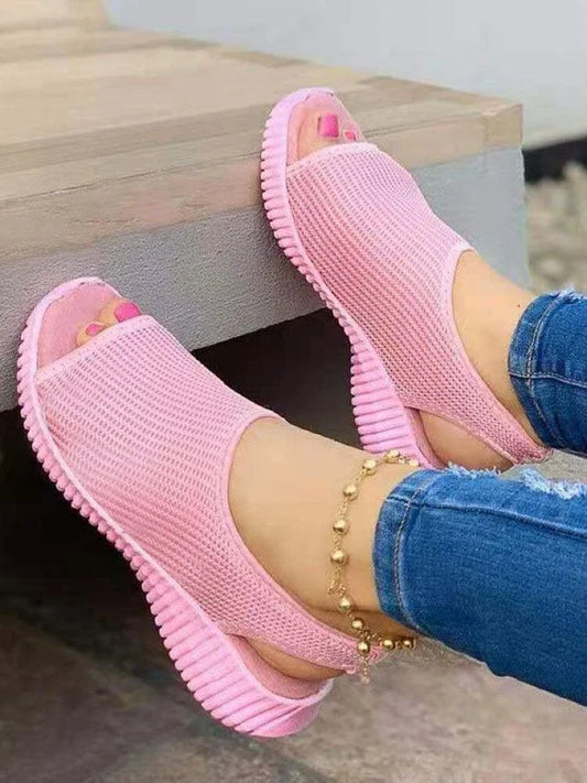 Pair of New Style Thick Bottom Mesh Fish Mouth Sports Sandals with breathable mesh upper and rubber soles