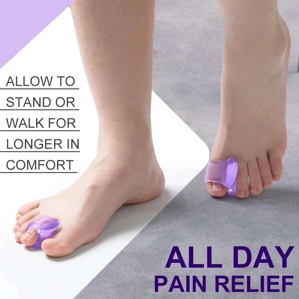 Pair of premium silicone toe separators for foot care and pain relief, made from high-quality SEBS material