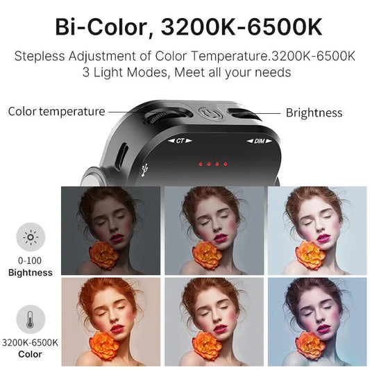 Adjustable bi-colour LED video light with 360-degree rotation bracket, rechargeable and portable fill light for DSLR, SLR and mobile devices