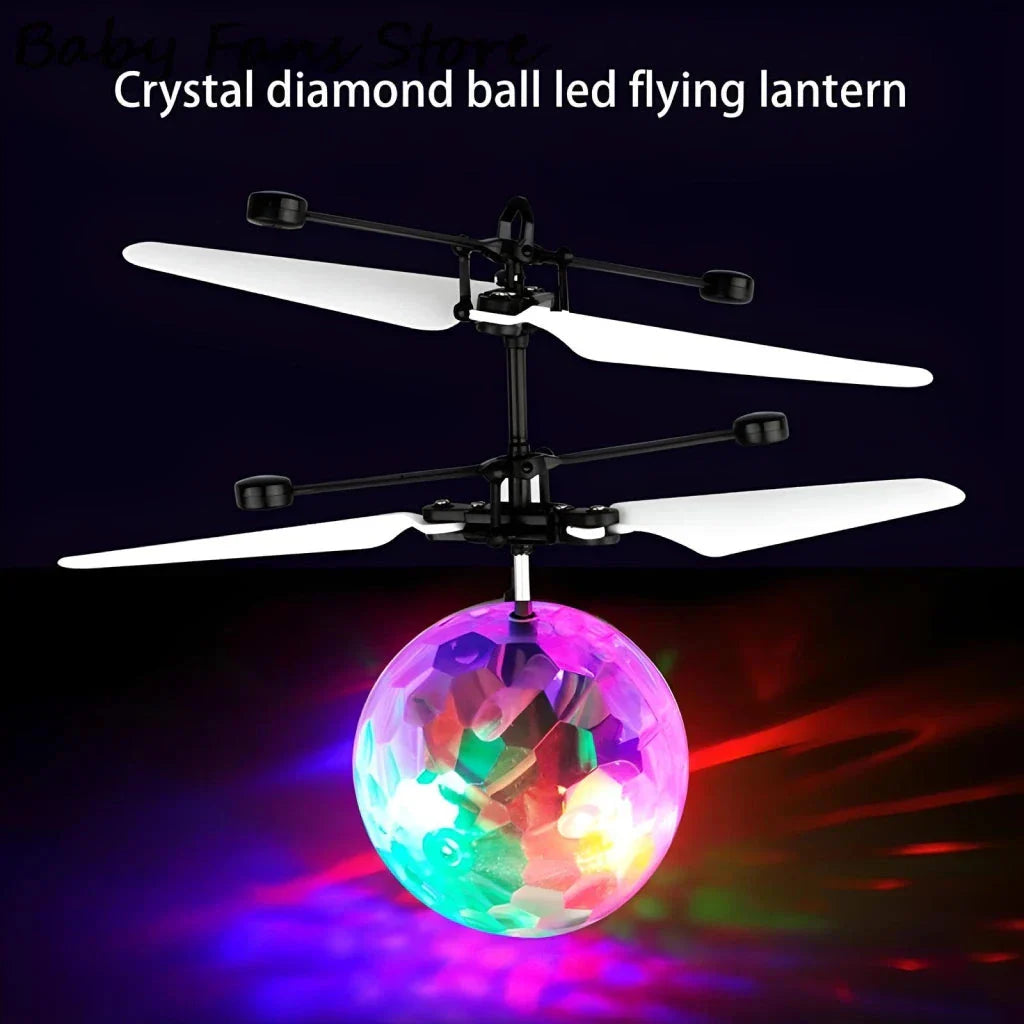 LED Magic Hover Ball in Neon colour, levitating and gliding through the air with vibrant LED lights