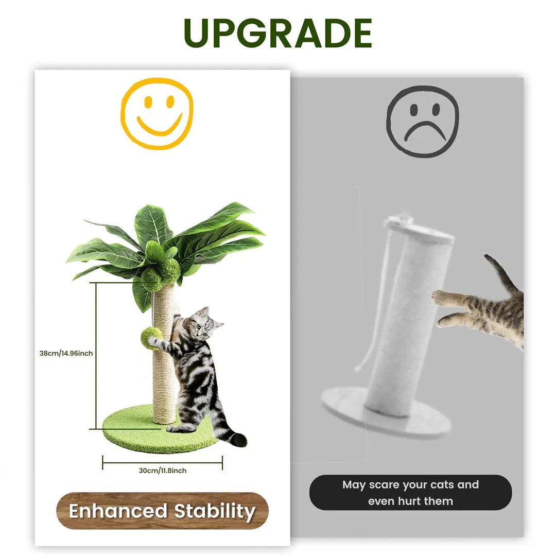 Adorable green leaves cat scratching post with tree-inspired design and interactive play features