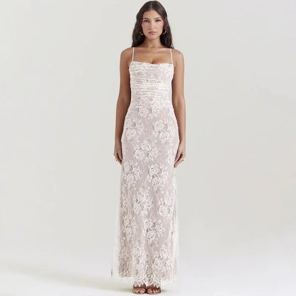 Elegant 2-Piece Lace Dress Set in Ivory, featuring a strap party dress and full sleeves outfit for formal occasions in the UK