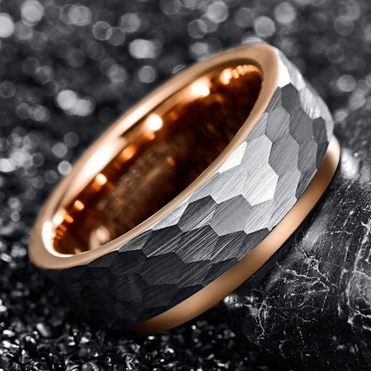 Elegant rose gold plated tungsten steel ring, a sophisticated accessory for discerning gentlemen