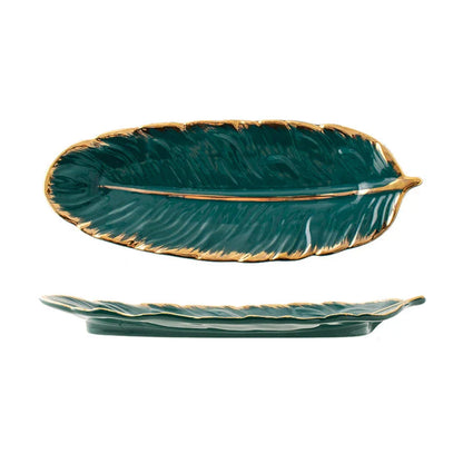 Elegant Nordic Ceramic Storage Tray in white with unique feather-inspired design and hand-painted patterns