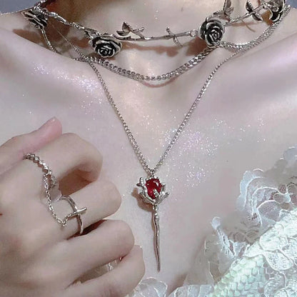 Elegant Gothic Vampire Sceptre Necklace with sceptre-inspired pendant and semi-precious stone embellishments