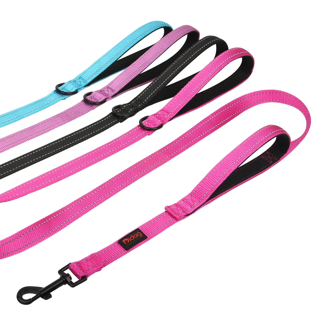 Durable 5ft reflective dog leash with padded dual handles for enhanced control and visibility during walks