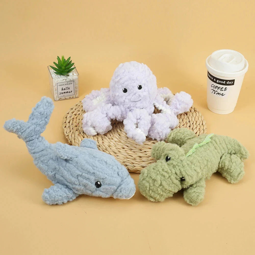 Durable plush squeaky crocodile-shaped dog toy made of premium fleece for safe, engaging playtime